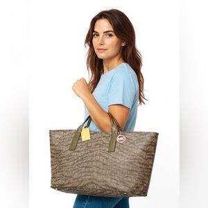 Michael Kors Olive Brown Signature Tote xl travel weekender bag nwt MK designer